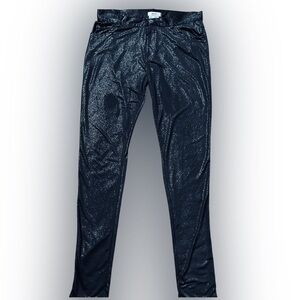 Poof! Black and Silver Glitter Look Zip Front Stretch Pants